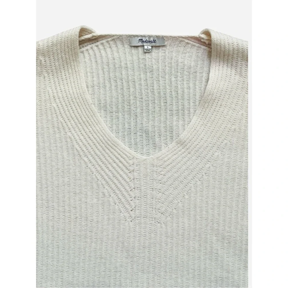 Madewell Oversized Slouchy Merino Wool Ribbed Knit Sweater Cream Large
